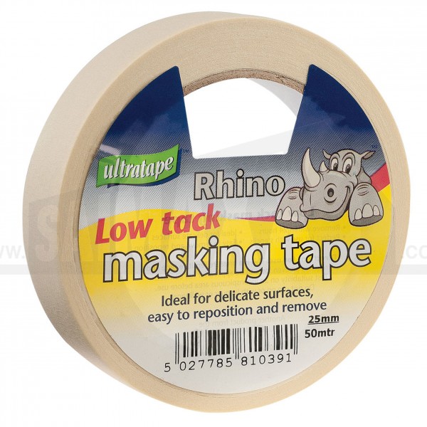 Rhino Low Tack Masking Tape 25mm x 50m Roll