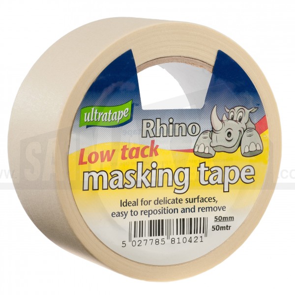 Rhino Low Tack Masking Tape 50mm x 50m Roll