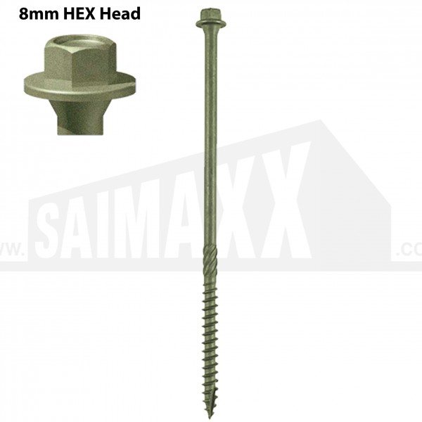 In-Dex Screws HEX head Green 6.7 x 100mm 50pc Box