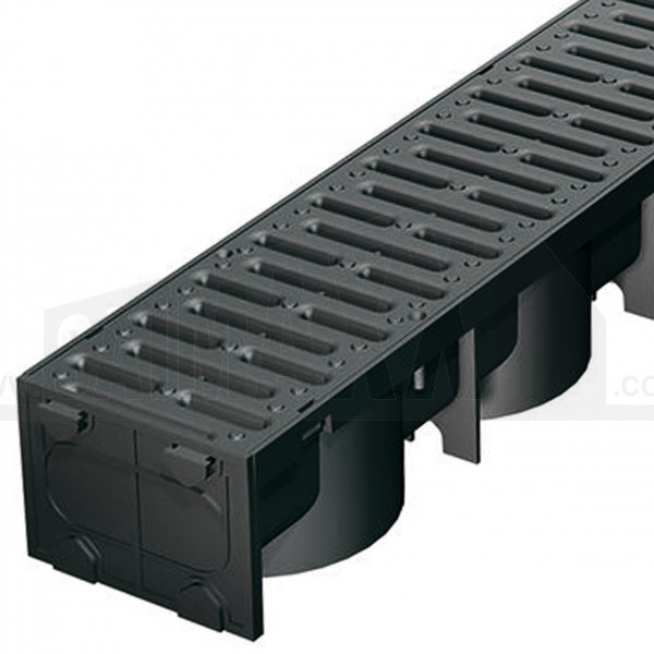 Manthorpe Smart Drain Domestic Drain Channel 1m BLACK Plastic Grate