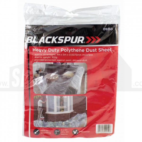 Blackspur Heavy Duty Polythene Plastic Dust Sheet 4 x 5m
