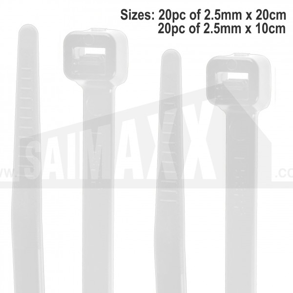 Blackspur 40pc Cable Ties Set White (Assorted Sizes)