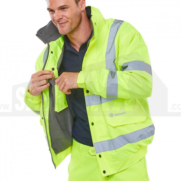 High Visibility Yellow Bomber Jacket with Fleece Lining