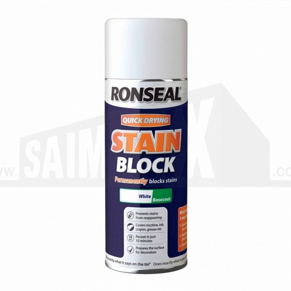 Ronseal Quick Drying Stain Blocking Spray Can Paint White 400ml