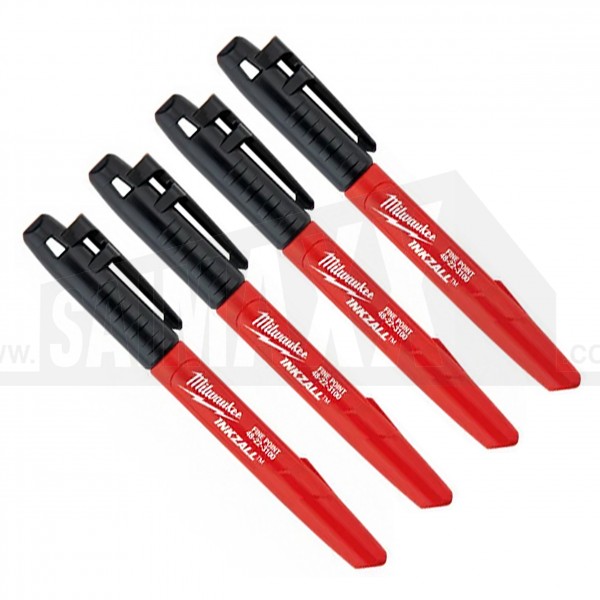 Milwaukee Inkzall Fine Point Markers BLACK 4pc Pack
