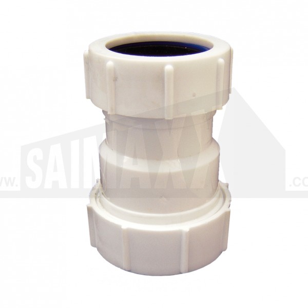 Compression Waste COUPLING REDUCER White 1.5"x1.25" (Nut BOTH Sides)