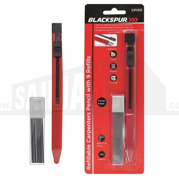 Blackspur REFILLABLE Carpenters Pencil with 9 Refills