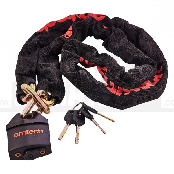 Amtech 1.8m (72") Sleeved Chain Lock - (9mm Square Links) BLACK