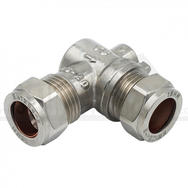Isolating Valve 90deg Elbow / Bend 15mm Chrome Plated