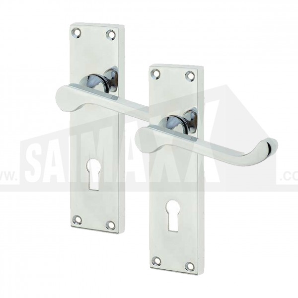 Victorian Scrolled Lever Polished Chrome LOCKING Handles Pair Carded