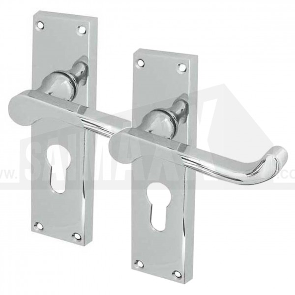 Victorian Scrolled Lever Polished Chrome EURO LOCKING Handles Pair