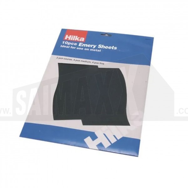 Hilka 10pc Emery Cloth Sheets (2x Course, 4x Medium & 4x Fine)