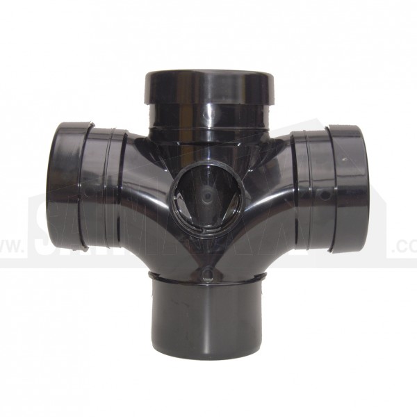 110mm Pushfit Black Double Branch (4 way) Tee 92.5 Deg Triple Socket