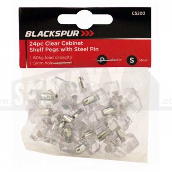 Blackspur 24pc Clear Cabinet Shelf Pegs with Steel Pin (Push in)