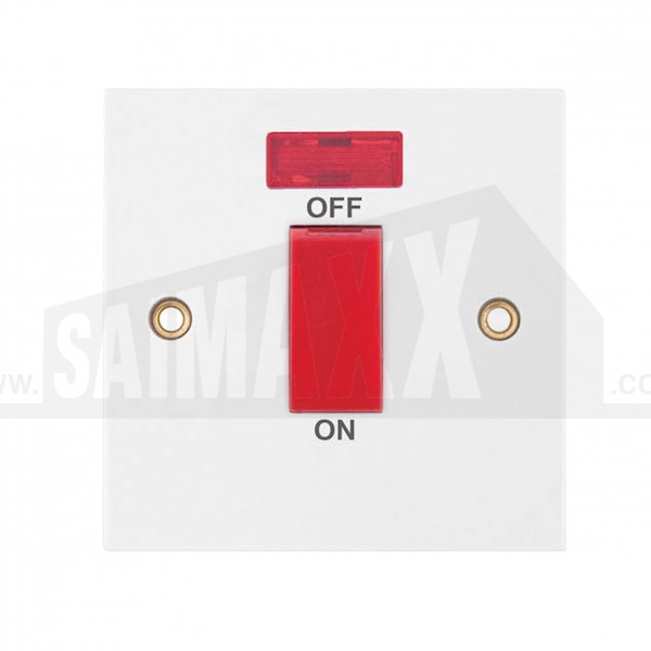 SQUARE EDGE 1 Gang Plate Switch With Neon 45 Amp DP