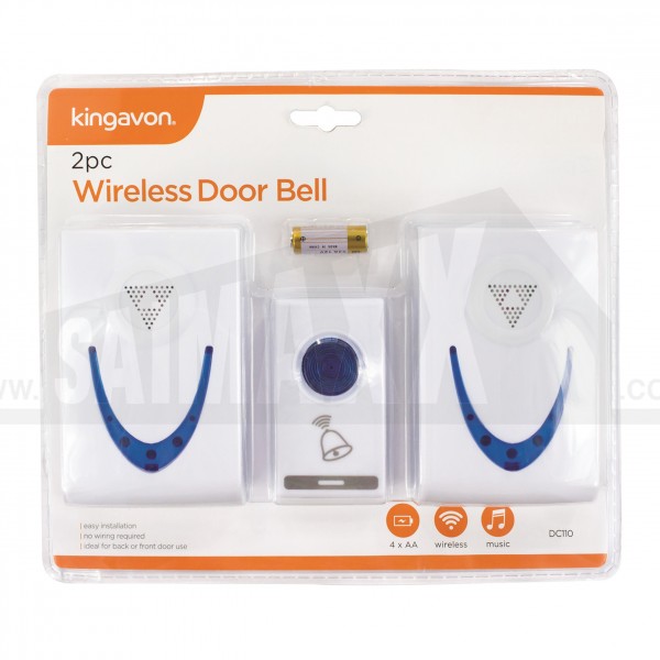 Kingavon 2pc Wireless Door Bell (Contain 2 Chime units & 1x Bell Push)