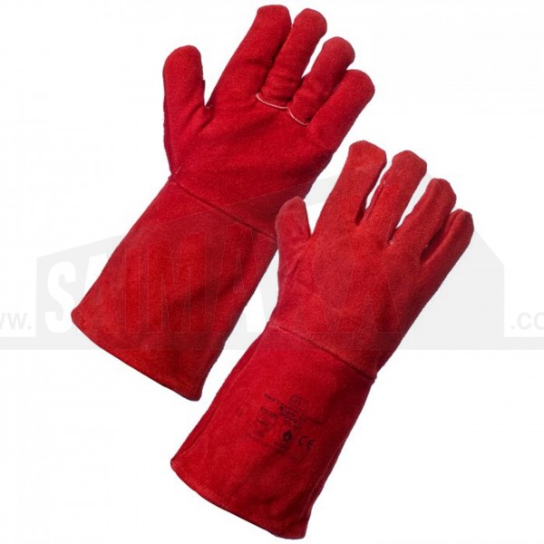 Pro User LEATHER Gauntlet Gloves Lined RED 45cm