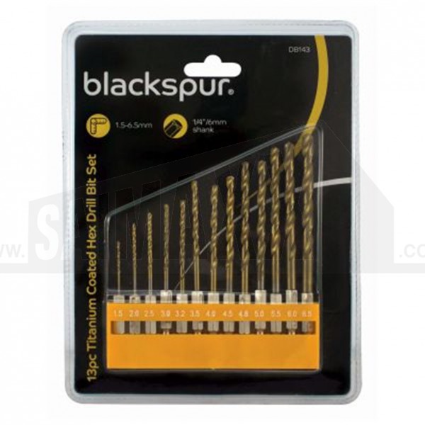 Blackspur 13pc Titanium Coated HEX Drill Bit Set