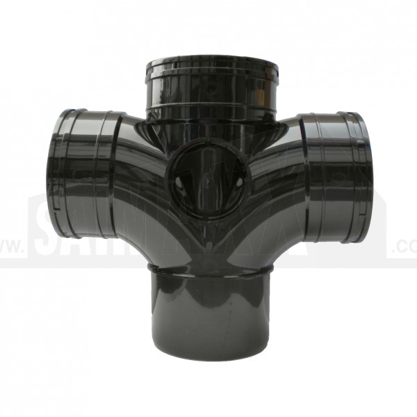 110mm Solvent Black Double Branch (4 way) Tee 92.5 Deg Triple Socket