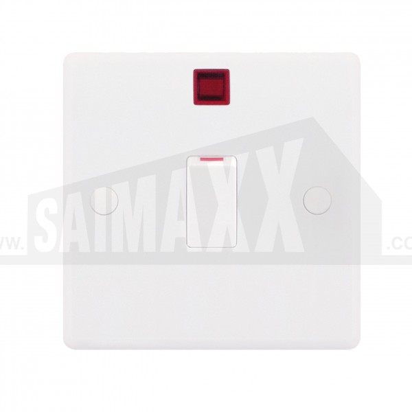 SMOOTH EDGE 20 Amp DP Switch c/w NEON White Plastic