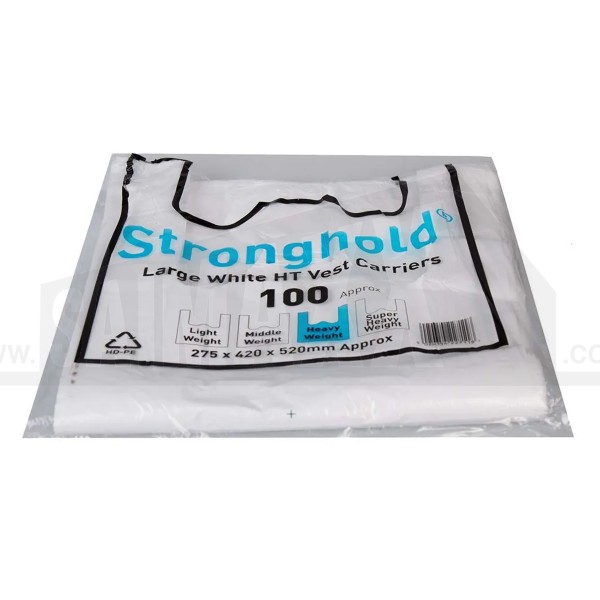 Large White Carrier Bags 100pc Pack