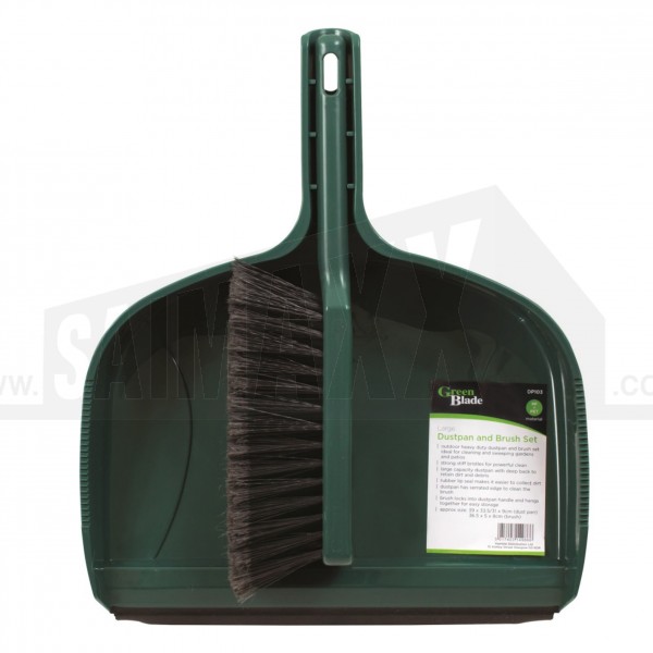 Green Blade Large GREEN Plastic Dust Pan & Brush Set