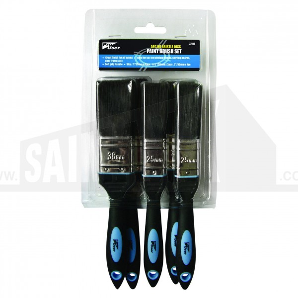 Pro User 5pc No Bristle Loss Paint Brush Set (2x1", 2x1.5", 2")