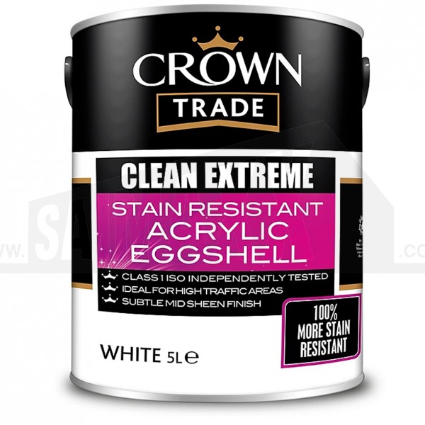 Crown Clean Extreme Stain Resistant Acrylic Eggshell WHITE 5L