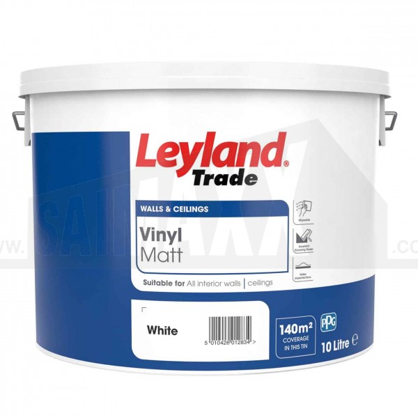 Leyland Trade Vinyl Matt Emulsion Paint Pure Brilliant White 10 Litre