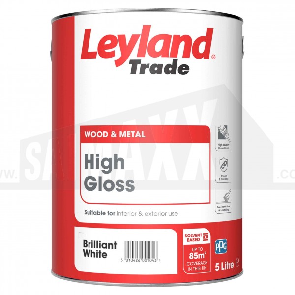 Leyland High Gloss Paint Pure Brilliant White 5 Litre