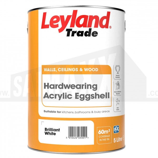 Leyland Hardwearing ACRYLIC Eggshell Paint Brilliant White 5 Litre
