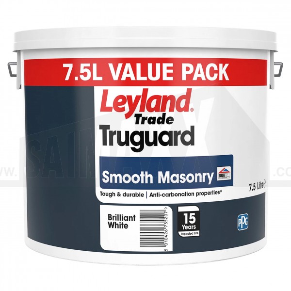 Leyland Truguard Smooth Masonry Paint BRILLIANT WHITE 7.5 Litre