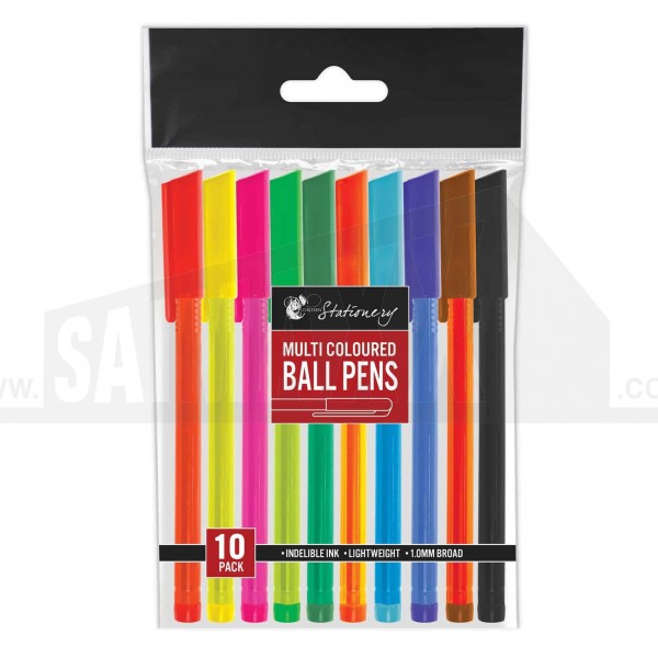 Multi Coloured Ball Point Pens 10 Pack