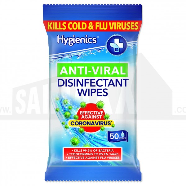 Hygenics Anti-Viral Disinfectant Wipes - 50 wipes pack