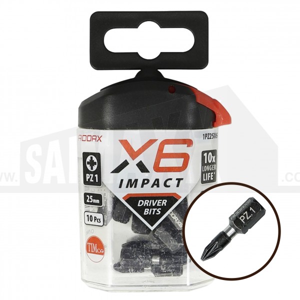 Addax X6 Impact Duty Screwdriver Bits PZ1 25mm 10pc