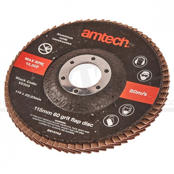 Amtech 115mm (4.1/2") 60 Grit Flap Disc (Fits 4.1/2" Angle Grinders)
