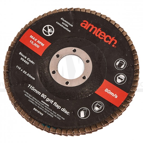 Amtech 115mm (4.1/2") 80 Grit Flap Disc (Fits 4.1/2" Angle Grinders)