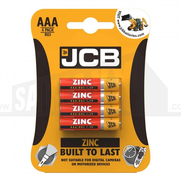 JCB Zinc 1.5v Batteries 4pc AAA