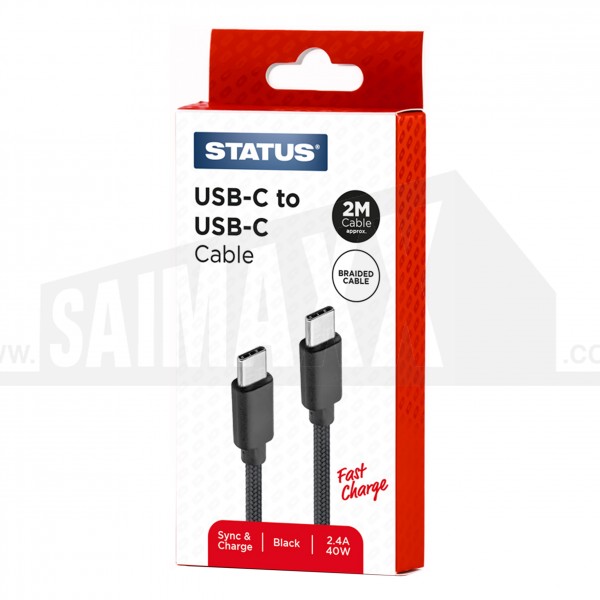 Status USB-C to USB-C Sync & Charge (Fast 2.4A 40w) 2m Cable Black