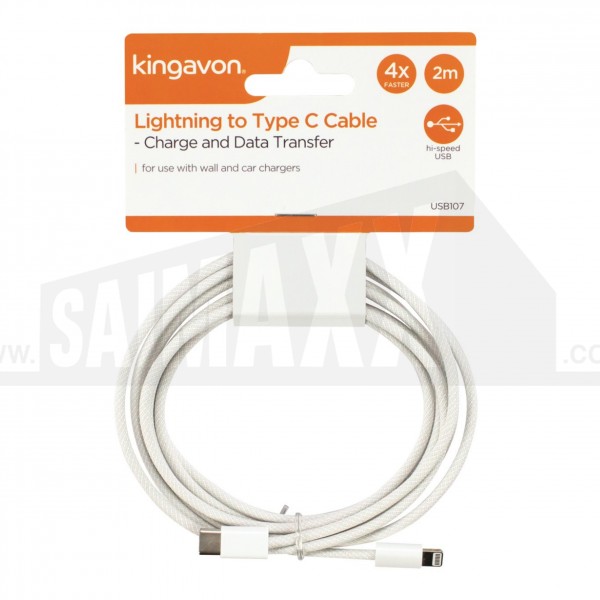 Kingavon USB-C to Lightning 8-Pin (Apple) Charge & Transfer Cable 2m