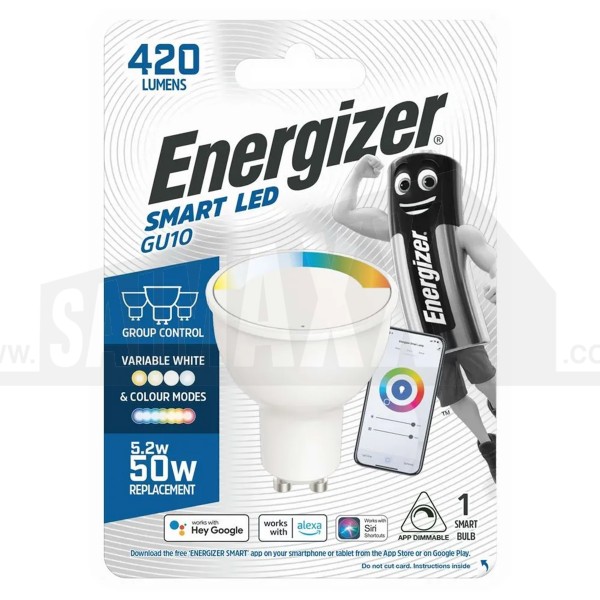 Energizer SMART (Wi-Fi) LED GU10 Bulb 5.2w=50w Variable Whites + Colours