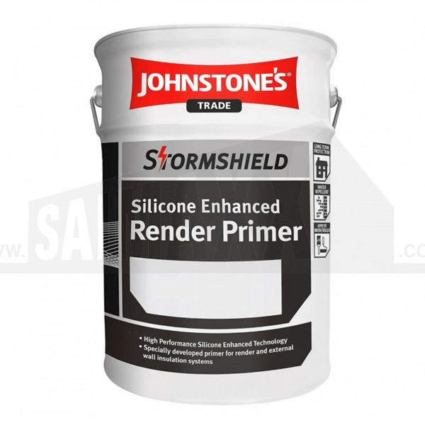 Johnstone's Stormshield Silicone Enhanced Render PRIMER 5L Can WHITE