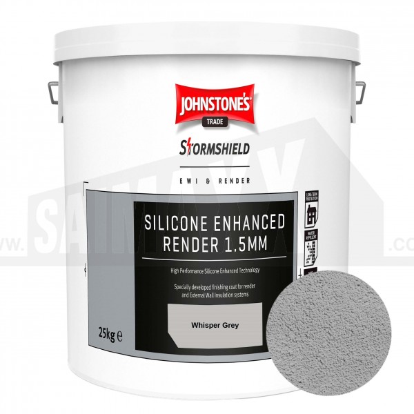 Johnstone's Stormshield Silicone Enhanced Render 1.5mm 25kg Tub - WHISPER GREY