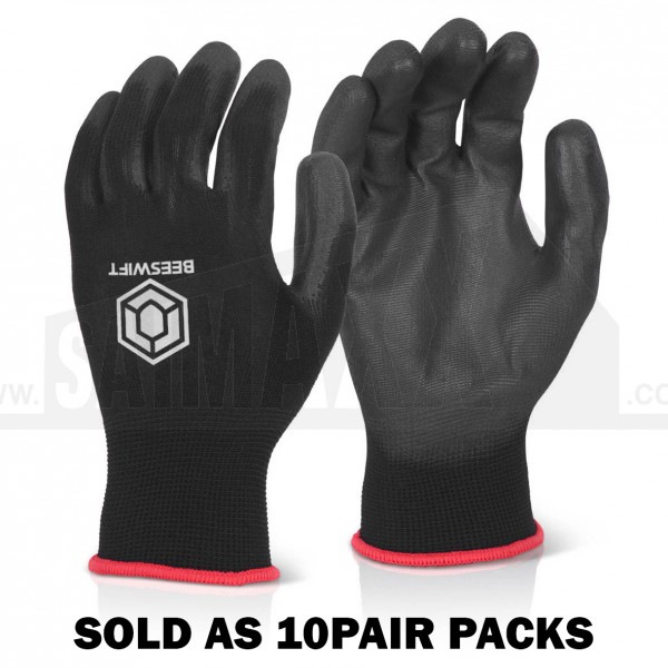 Beeswift Black PU Coated Gloves Pair XL/10 EXTRA LARGE - 10 Pair Pack