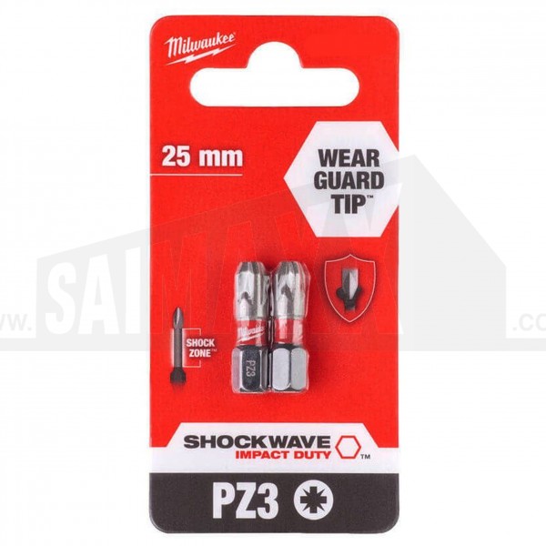 Milwaukee Shockwave Impact Duty Screwdriver Bits PZ3 25mm 2pc