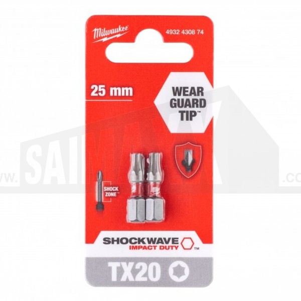 Milwaukee Shockwave Impact Duty Screwdriver Bits Torx TX BO20 25mm 2pc