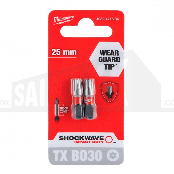 Milwaukee Shockwave Impact Duty Screwdriver Bits TX BO30 25mm 2pc