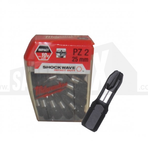 Milwaukee Shockwave Impact Screwdriver Bits PZ2 10pc (50mm Long)