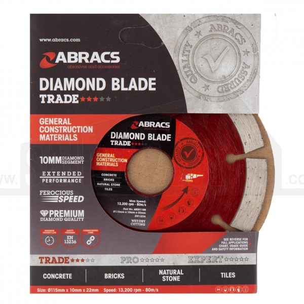 Abracs 10mm Diamond Segmented TRADE Cutting Disc 115mm (4.5")