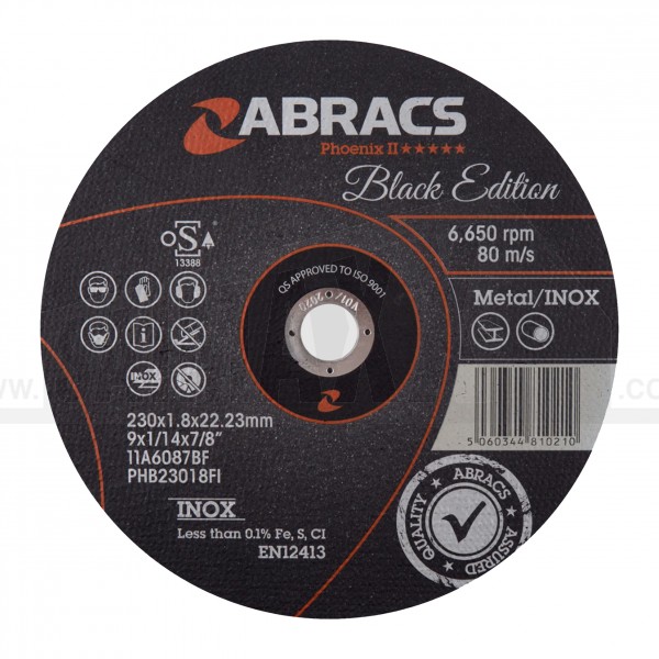 Abracs PHOENIX < BLACK > Grinder Cutting Disc 230mm x 1.8mm x 22
